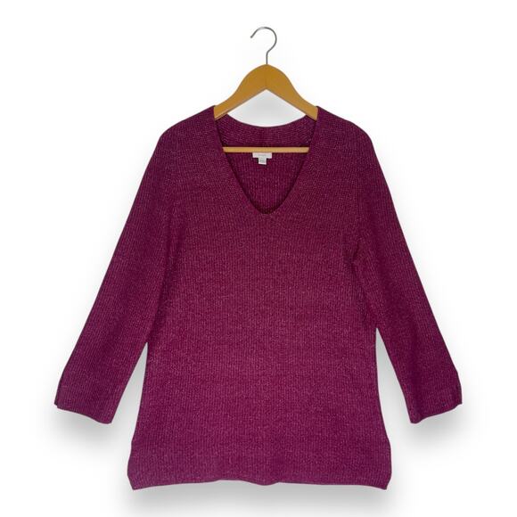 J.Jill Pure Jill Women Ribbed V-Neck Tunic Sweater S Purple Fuchsia Pink Purple - Picture 1 of 9